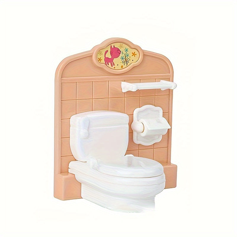 Mini Dollhouse Bathroom Furniture Set in Playful Pink