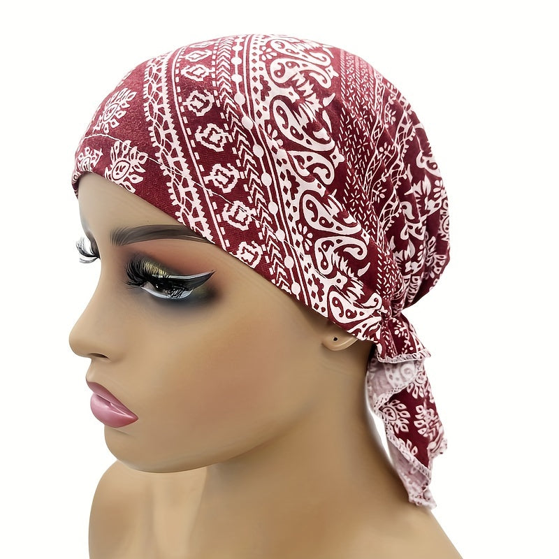 Boho Floral Print Turban Cap Vintage Solid Head Scarf Beanie Soft Elastic