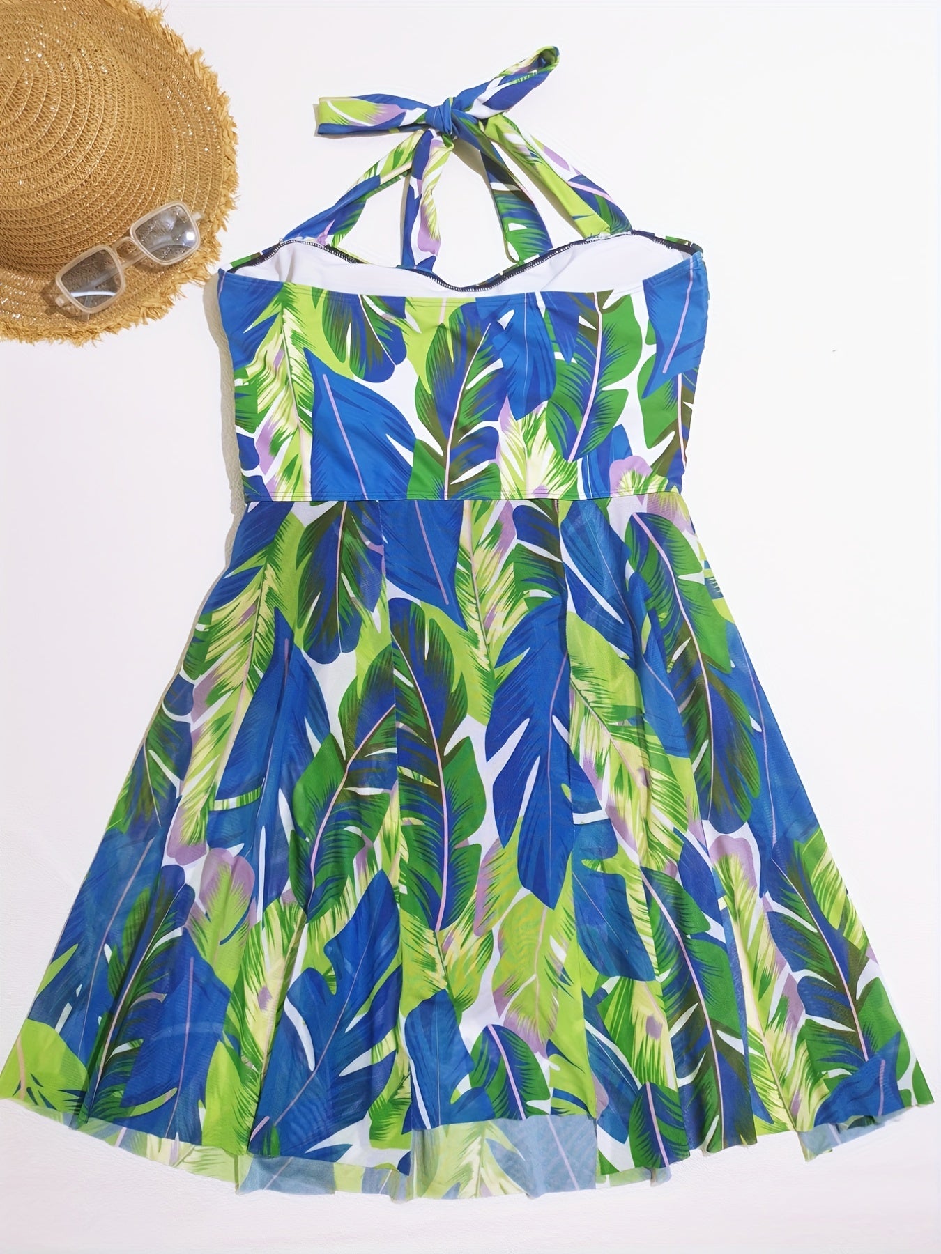 Tropical Print Cross Neck Backless One Piece Swimsuit