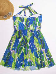 Tropical Print Cross Neck Backless One Piece Swimsuit