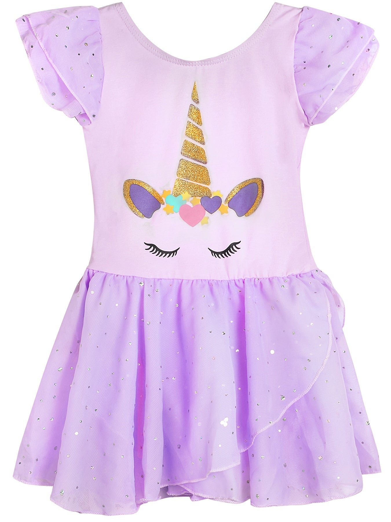 Unicorn Print Cap Sleeve Ballet Dress for Toddler Girls