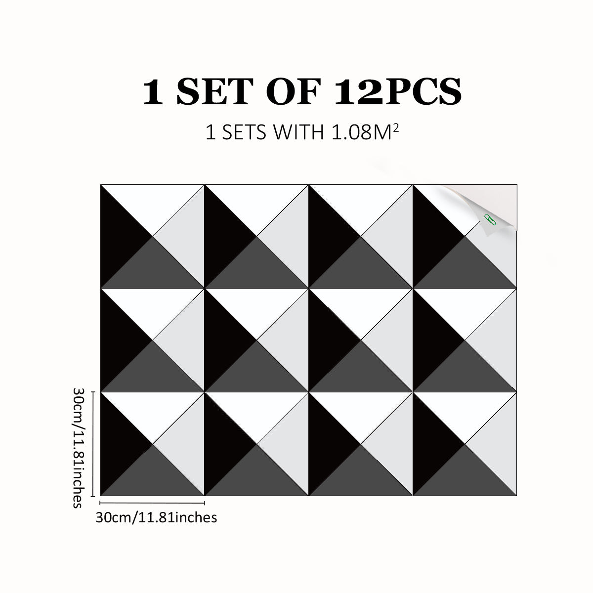 12pcs Gray Geometric Pattern Floor Stickers Waterproof Non-slip Home Decoration
