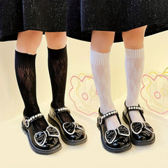 Girls Cotton Blend Bow Pattern Knee High Socks
