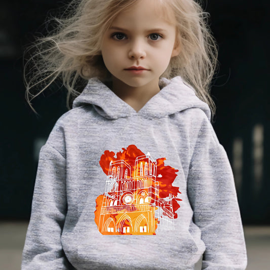 2pcs Big House Print Girls Hoodies Jogger Pants Set For Sports