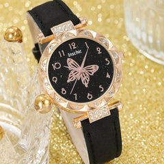 Butterfly Quartz Watch + 4 Rhinestone Accessories Set