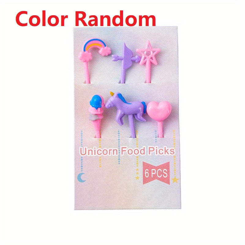 6pcs Unicorn Lunch Box Food Picks, Decorative Reusable Toothpick Set