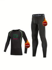 2pcs Kids Fleece Compression Sets Letter Print Crew Neck Pullover Matching Pants