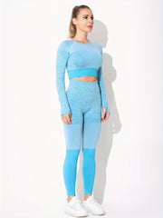 2 Pcs Contrast Yoga Set Long Sleeve Fitness Clothes High Waist Butt Lift