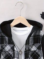 Kids Plaid Hooded Jacket Casual Button Down Hoodie