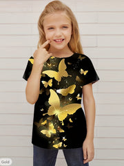 Golden Butterfly Graphic T shirt Girls 3D Digital Print Short Sleeve Tee Summer