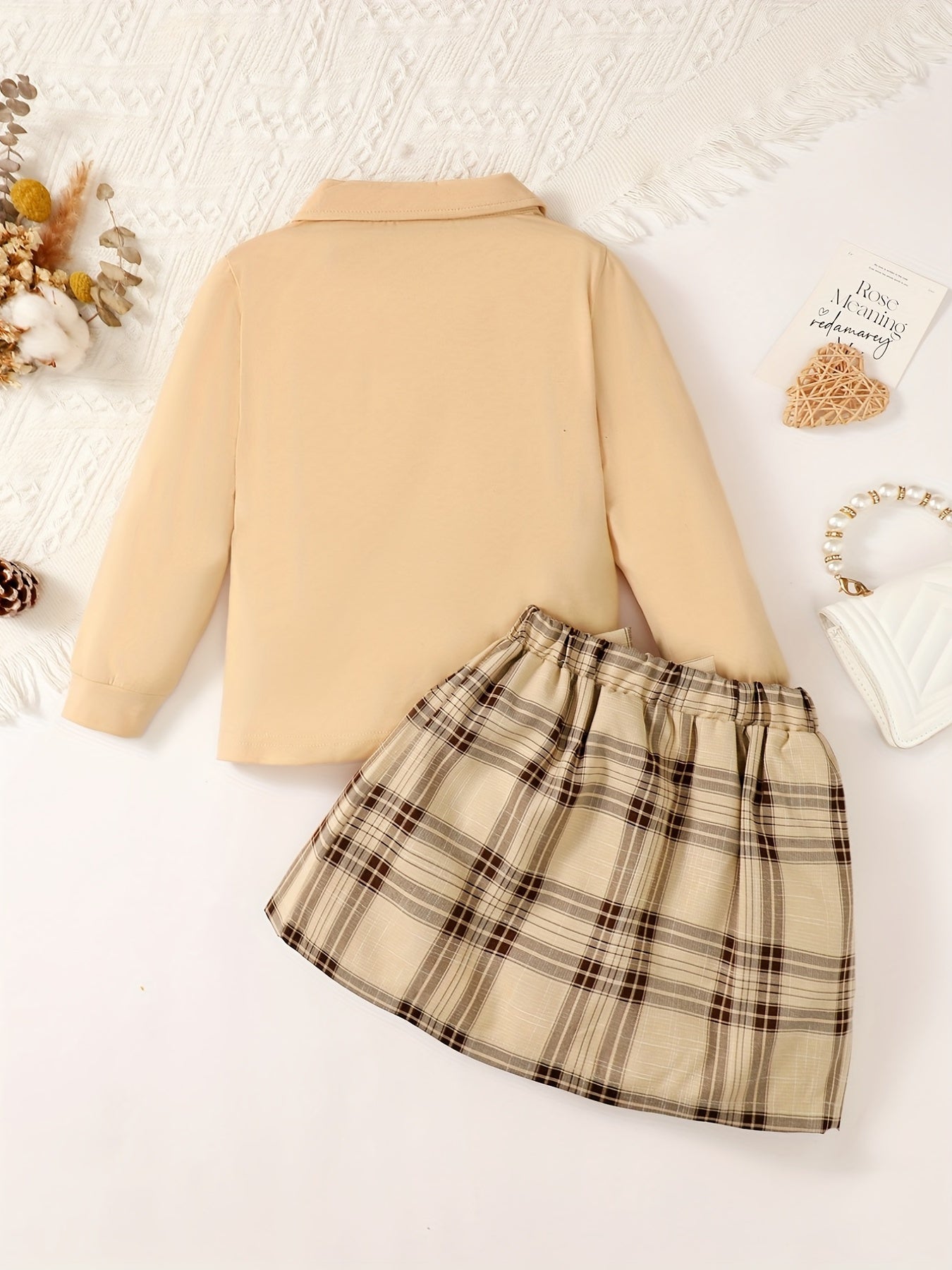 Girl's Preppy Style Polo Shirt & Plaid Skirt Set for Spring Autumn