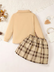 Girl's Preppy Style Polo Shirt & Plaid Skirt Set for Spring Autumn