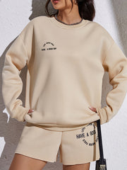 Letter Print Casual Long Sleeve Loose Sweatshirt & Elastic Waist Shorts