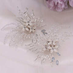 Rice Bead Flower Shoe Clips for Brides Shoes Heels Boots