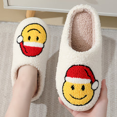 Christmas Cartoon Plush Slippers Smile Face Warm Shoes