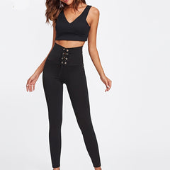 High Waist Yoga Leggings with Corset Detail for Women