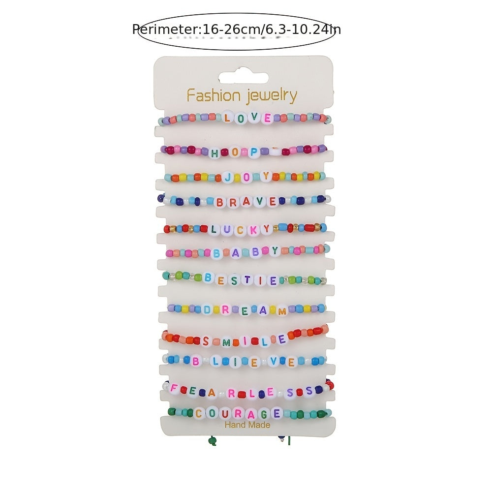 12pcs Kids Acrylic Bead Bracelet Adjustable