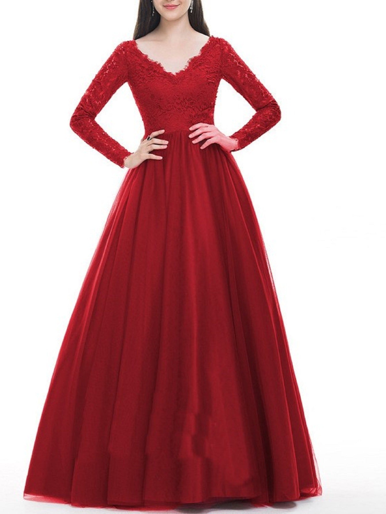 Mesh Lace Long Sleeve Dress Evening Cocktail Long Dress