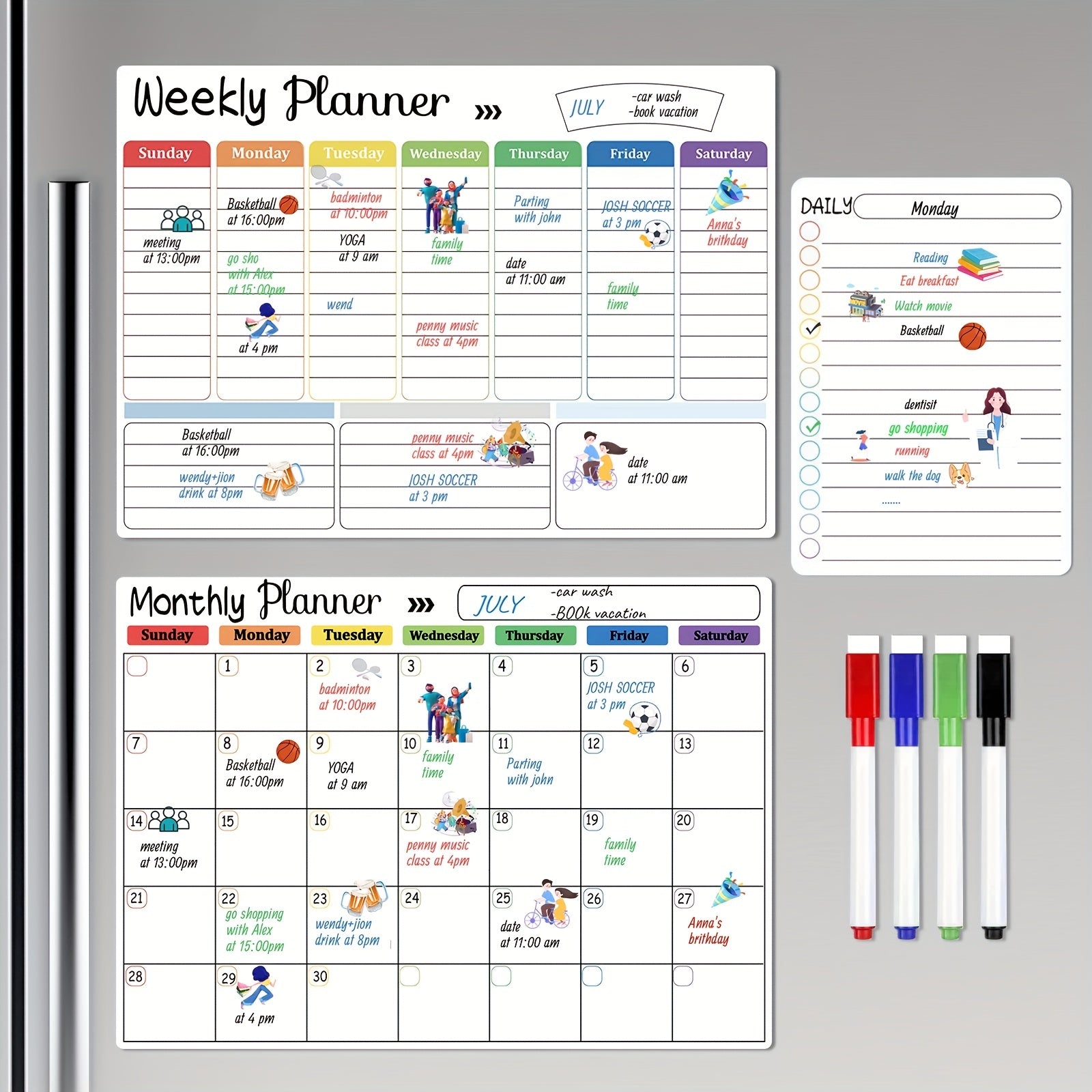 3pcs Magnetic Dry Erase Fridge Calendar Weekly Planner