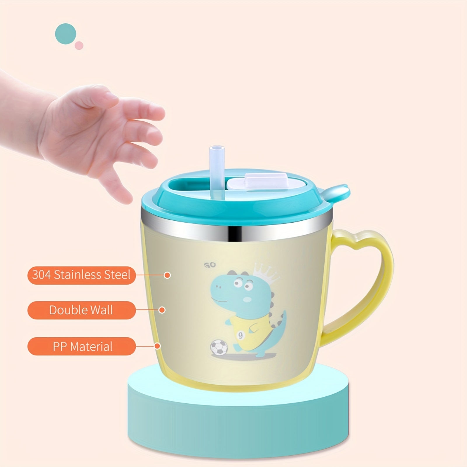Kids 250ml Cartoon Water Bottle with Steel Straw Cup