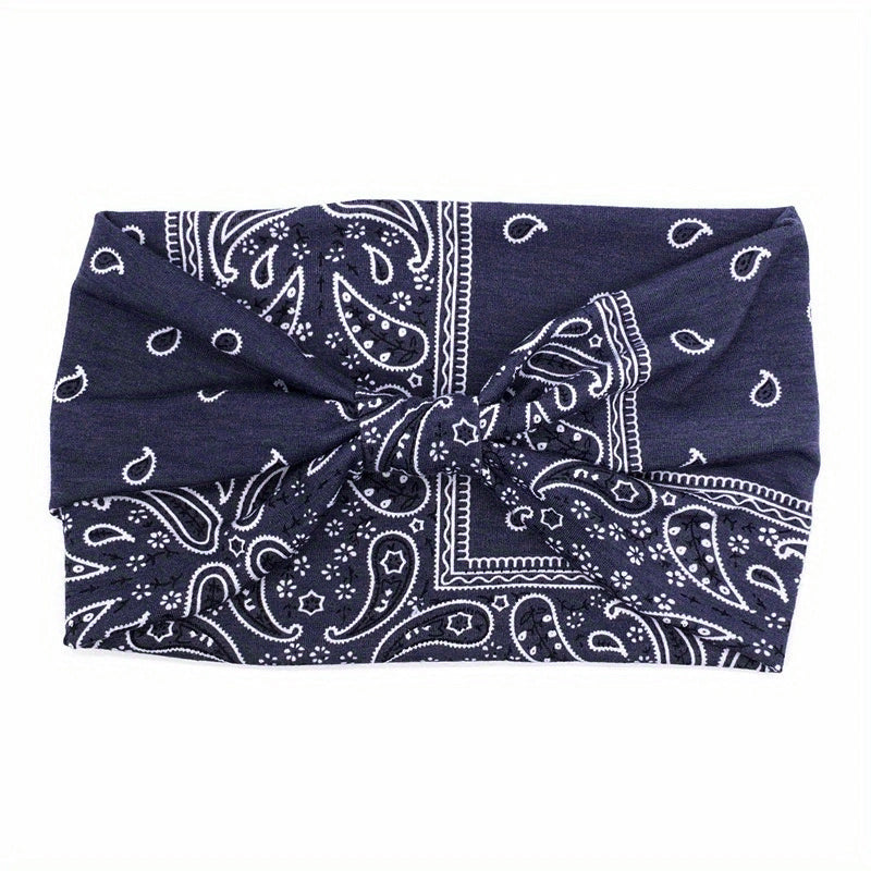 Paisley Print Headband Wide Solid Stretch Sports Hair Band for Women