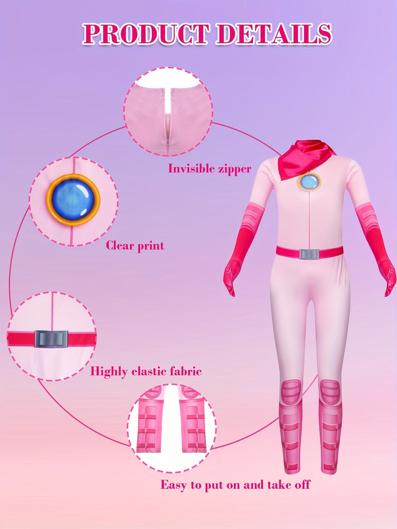 Girls Peach Costume Anime Movie Cosplay Outfit Full Cover Bodysuit