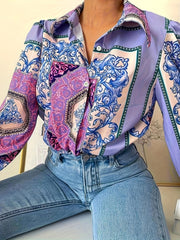 Blouse Women's Plus Paisley Floral Print Long Sleeve Shirt Top
