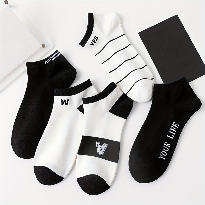 5 Pairs Print Casual Sports Socks Men's Crew Socks
