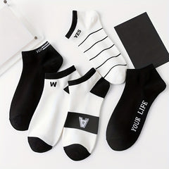 5 Pairs Print Casual Sports Socks Men's Crew Socks