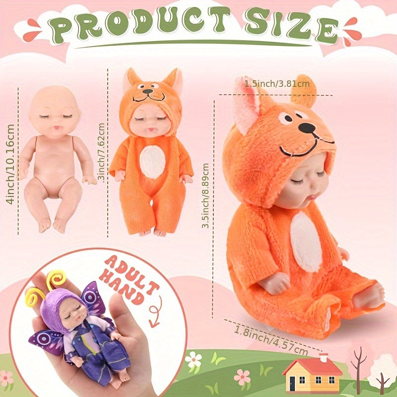 10pcs 4 Inch Dolls with Animal Clothes - Gift Set for Toddlers Girls