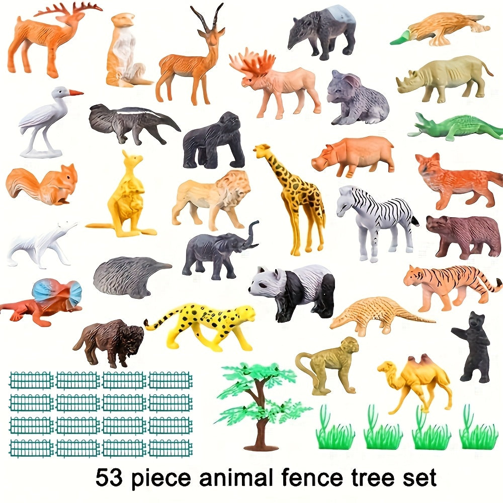 Set of 53 Mini Jungle Animal Models with Toys & Puzzles for Kids