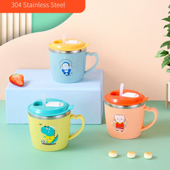 Kids 250ml Cartoon Water Bottle with Steel Straw Cup