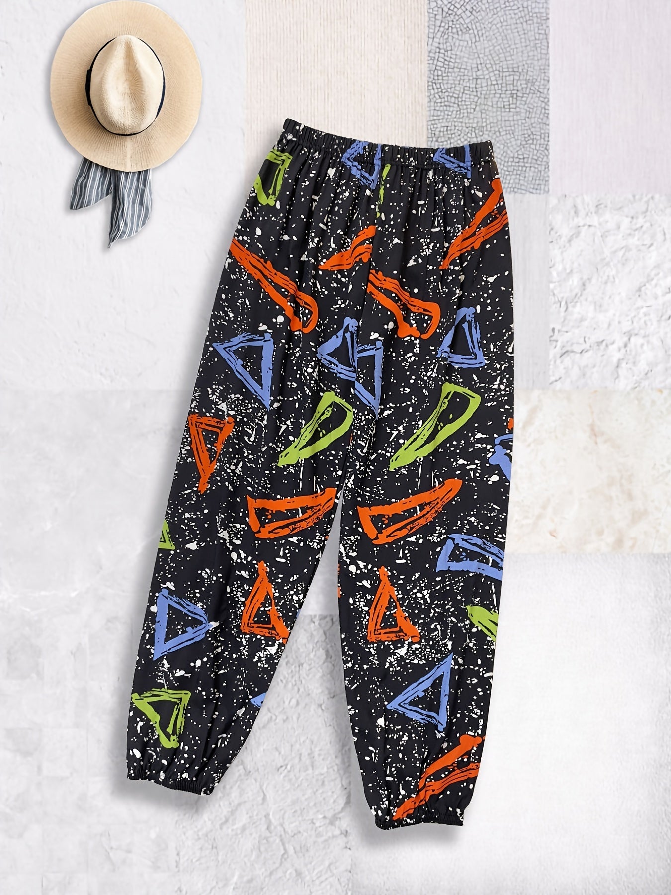 Boys Geometry Graffiti Print Sweatpants Elastic Waist Thin Casual Pants