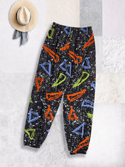 Boys Geometry Graffiti Print Sweatpants Elastic Waist Thin Casual Pants