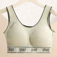 Casual Sports Bra Women's Plus Letter Tape Solid Round Neck