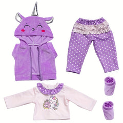 Purple Unicorn Doll Outfit Set for 17 inch Dolls with Cloak & Accessories