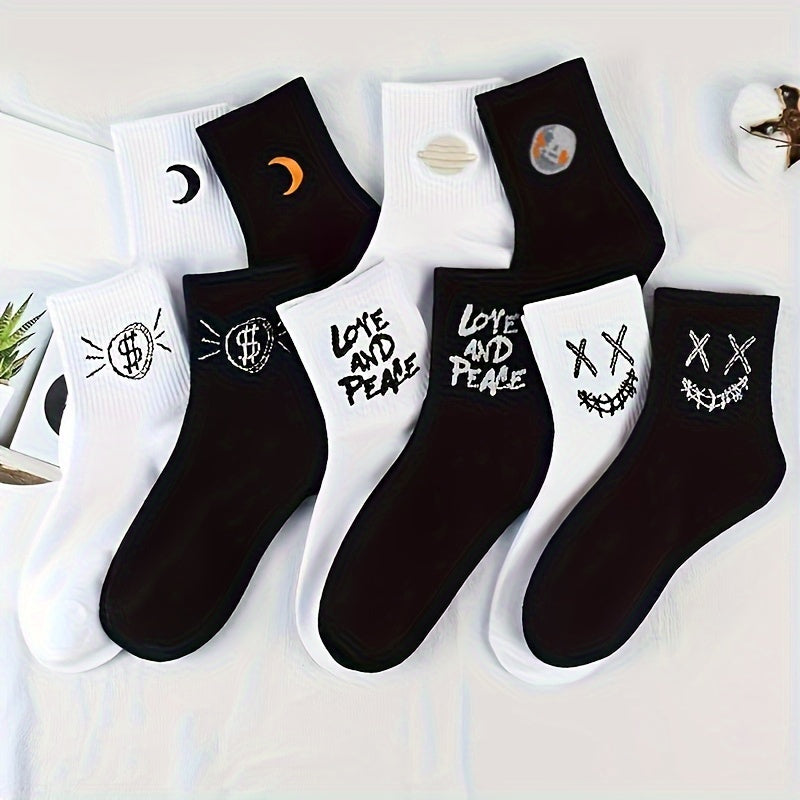 10 Pairs Cartoon Print Socks Comfy & Funny Mid Tube Women's Stockings