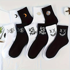 10 Pairs Cartoon Print Socks Comfy & Funny Mid Tube Women's Stockings