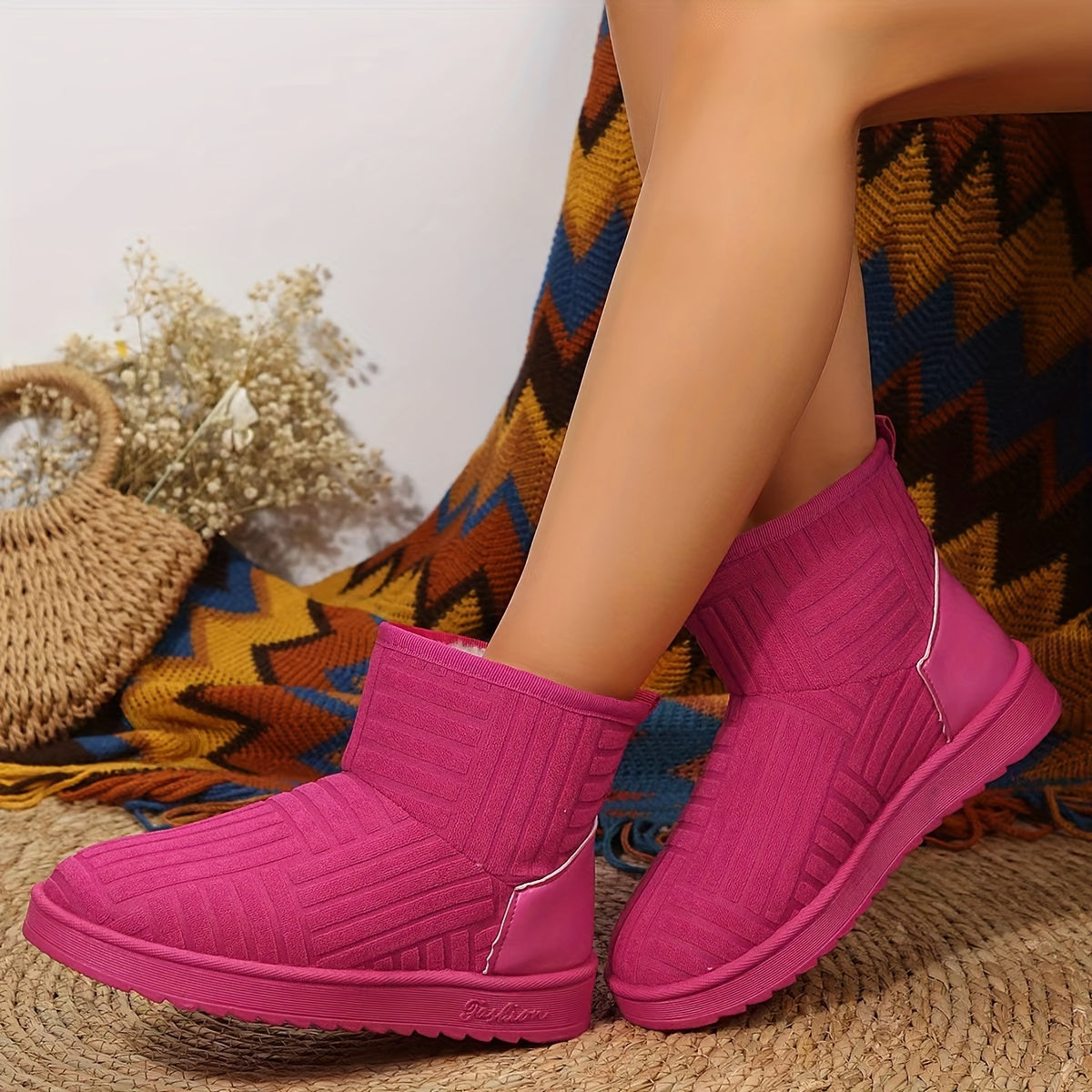 Women's Solid Snow Boots Non slip Comfortable Thickened Medium Tube Shoes
