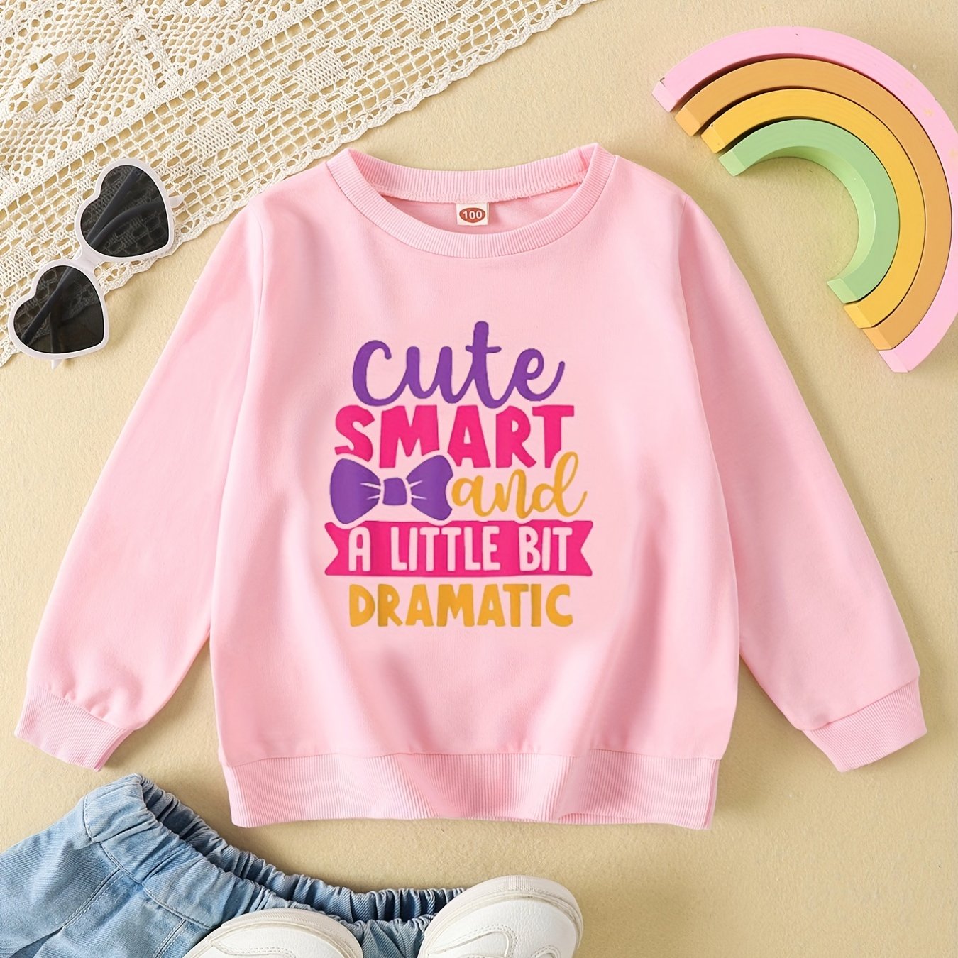 Girls Sweatshirt ''Cute Smart And A Little Bit Dramatic'' Graphic Pullover