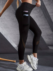 Women's Tummy Control Yoga Leggings Mesh Contrast Tight Fitting Pants