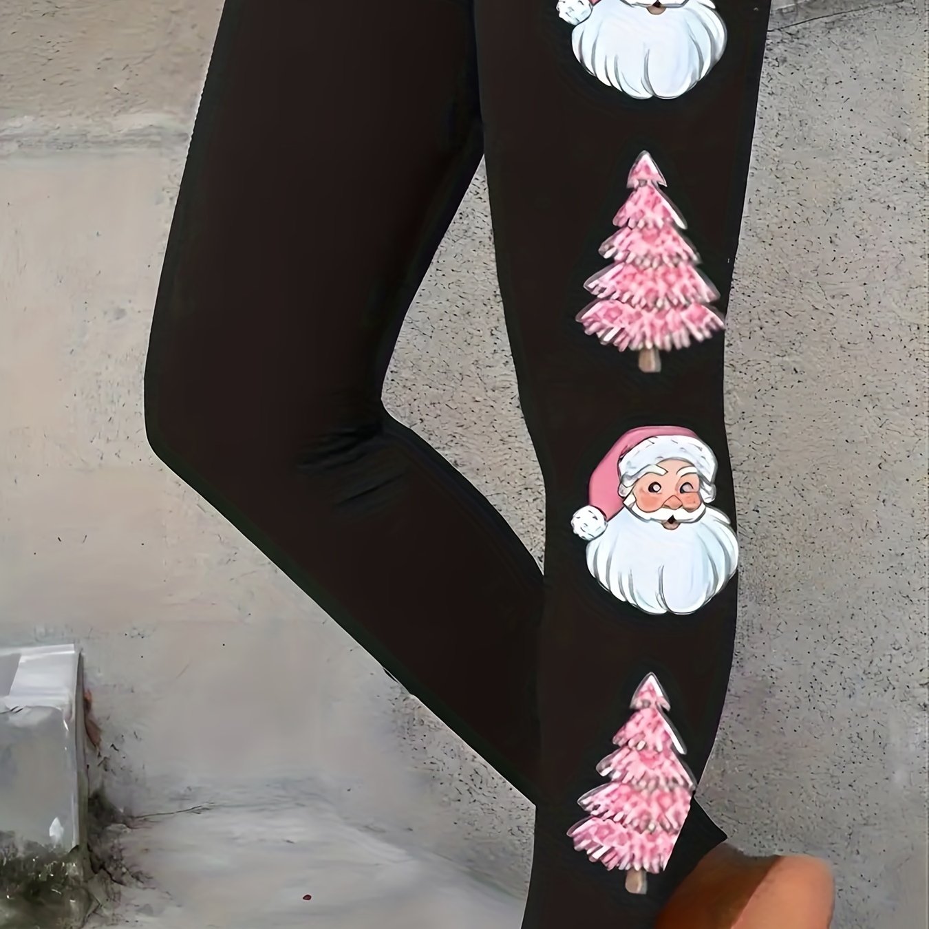 Women's Plus Santa Claus & Tree Print Skinny Leggings