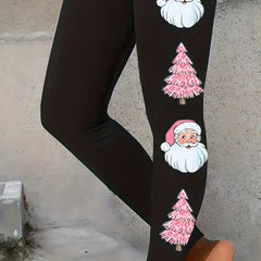 Women's Plus Santa Claus & Tree Print Skinny Leggings