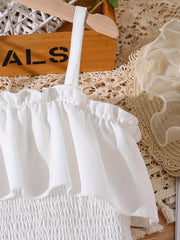Girls Suspender Dress Set Sleeveless Top Elastic Skirt With Bow