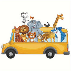 2pcs Cartoon Animal Bus Wall Stickers Room Refrigerator PVC Waterproof Removable