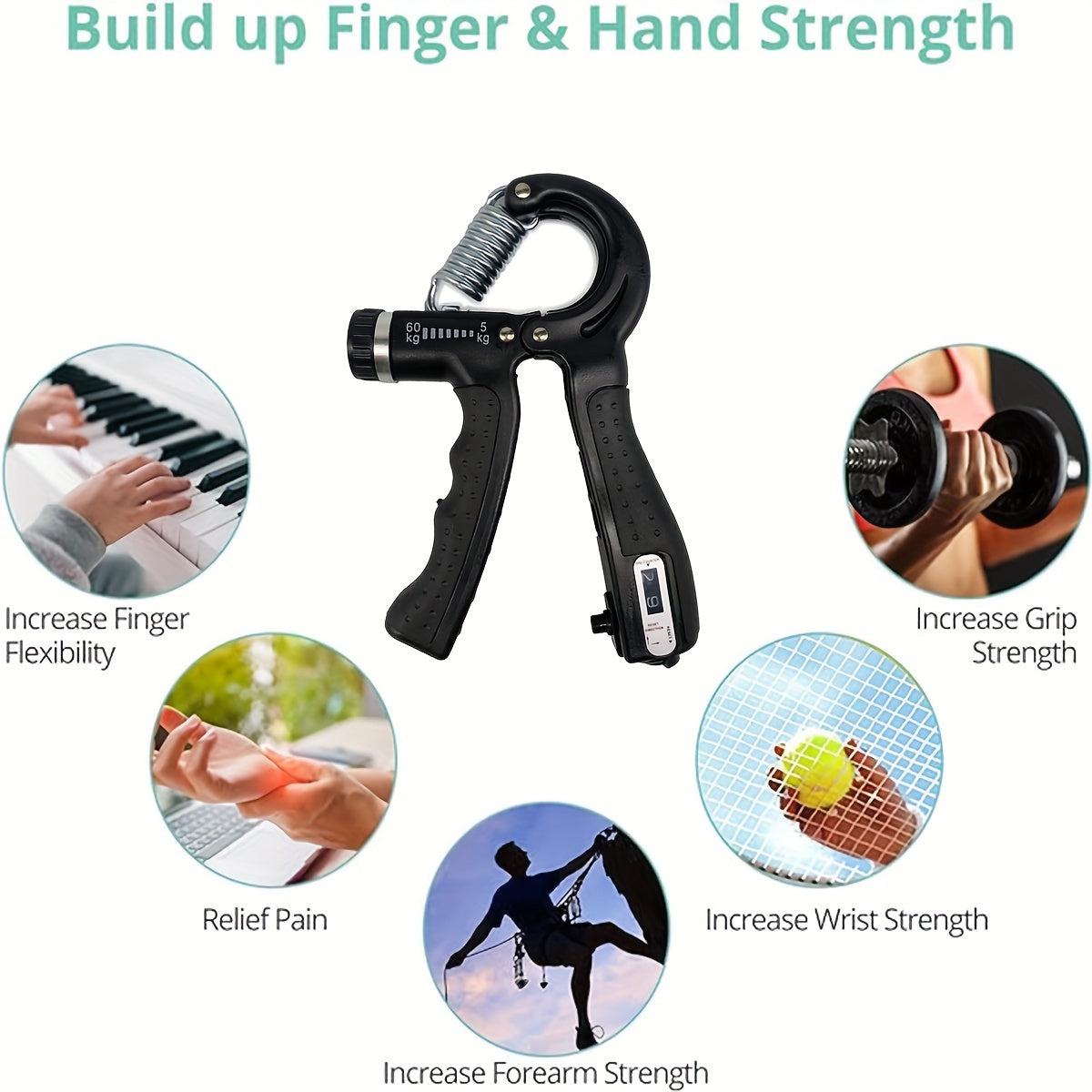 Adjustable Grip Strength Trainer 5-60kg Resistance Non-Slip Finger Strength
