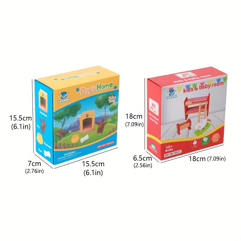 Wooden Bedroom Toys 7 Sets for Children Pretend Play Home Bedroom