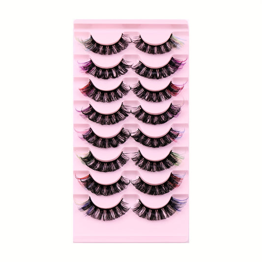 8 Pairs 6D Mink Colored D Curl Cat Eye Eyelashes for Halloween Party