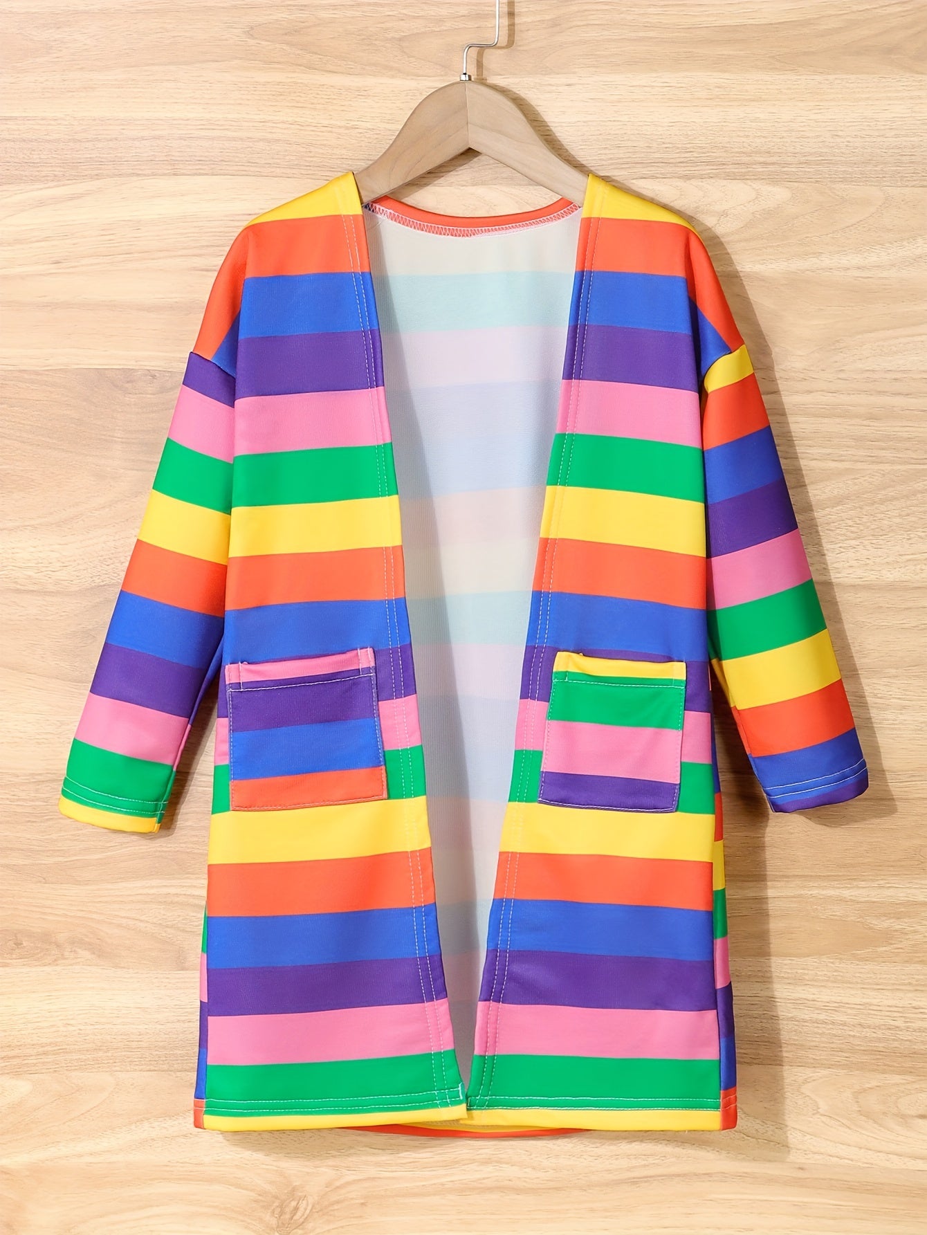 Girls' Rainbow Stripe Long Cardigan For Kids