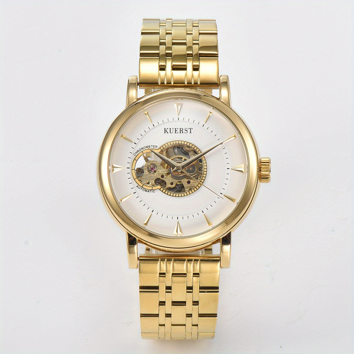 KUERST Men's Steel Belt Mechanical Watch - Butterfly Buckle, Gourd Shaped Dial
